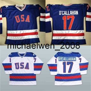 Weng # 17 Jack O'Callahan 1980 Miracle On Ice Hockey Jersey Mens 100% Costurado Bordado Equipe EUA Hóquei Jerseys Azul Branco