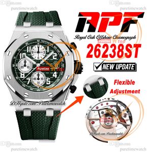 APF 42mm 26238ST A4404 Cronógrafo Automático Relógio Masculino Caixa de Aço Mostrador Texturizado Verde Prata Subdial Borracha Super Edition Pulseira Puretime Tecnologia Exclusiva A1