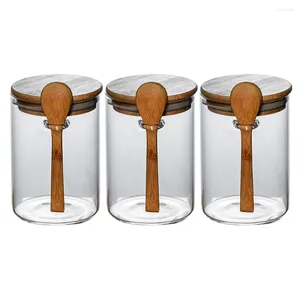 Storage Bottles 3 Pcs Airtight Tank Clear Container Lid Kitchen Canister Coffee Food Containers Wooden Sealed Jar