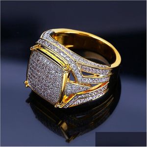 Pierścienie klastra moda Hiphop Gold for Men Fl Diamond Cubic Zirconia Ring Luksusowy bioder biżuterii Dhgarden otnvj