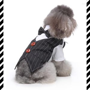 Dog Apparel Striped Waistcoat Suit 2 Bow Tie Gentleman Pet Clothes Wedding Cute Handsome Tuxedo Adorable Cosplay Halloween Kahn