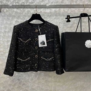 Women's Jackets Designer 23 Autumn New Chic Versatile Chain Pocket Gold Button Round Neck Woolen Coat JWKG