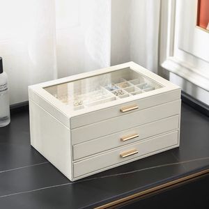 Aufbewahrungsboxen Behälter Größe SML Schmuck-Organizer-Display Reise-Schmuckkoffer-Boxen Reise-tragbare Schmuckschatulle PU-Aufbewahrungs-Organisator-Ohrring-Halter 230410