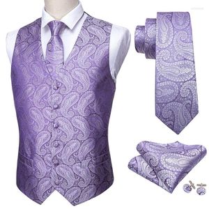 Mäns västar Barry.wang mode män passar väst lila paisley maistcoat siden skräddarsydd krage v-hals check tie set formell fritid m-2041