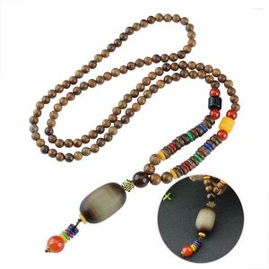 Collane con ciondolo Boho Gioielli etnici Festa fatta a mano Corno Pesce Mala Perline di legno Collana Nepal Buddista