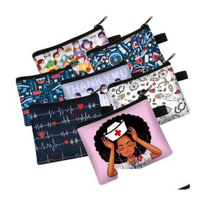 42 Styles Nurse Doctor Coin Purse Keychains Black Magic Medical Syringe Pattern Ladies Bag Ecg Women Short Wallet Drop Delivery Dhd6K