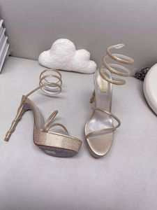 Elegante Margot Crystal Platform Sandal Tentação Crystal Shoes Women Women Slingback Swirls Toecaps Ponto High Heels Vestido de festa de casamento Caixa original 35-43