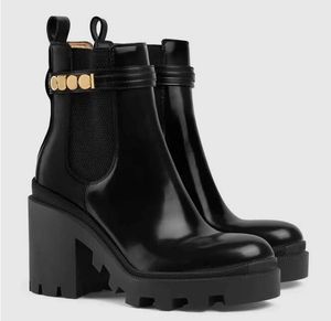 Berühmte ausgezeichnete Marke Damen-Stiefeletten, schwarzes Kalbsleder, Plattformsohle, Partykleid, Damen-Chelsea-Stiefel, bequeme Motorradstiefel, elegantes Gehen mit Box