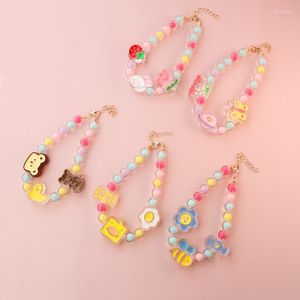 Dog Collars Pretty Pet Strawberry Flower Adjustable Cat Collar Jewelry Sweet Kitten Neck Decor Pearl Necklace Accessories