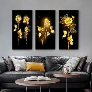 Wall Deocr Abstract Golden Leaves and Flower Tree Dipinto ad olio su tela Poster e stampe Wall Art Pictures for Living Room Cuadros Decor Bedroom