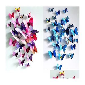 Wall Stickers Qualified 12Pcs Decal Home Decorations 3D Butterfly Rainbow Pvc Wallpaper For Living Room Drop Delivery Garden Dhj0R