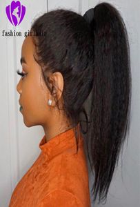 Rápido 360 laço frontal kinky peruca reta cabelo natural sintético yaki perucas dianteiras do laço 150 densidade para preto women2300742