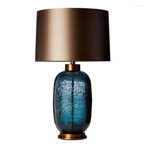مصابيح طاولة مصباح زجاجي كلاسيكي المنزل إضاءة إضاءة زخرفة زرقاء غرفة المعيشة الفاخرة غرفة نوم LED