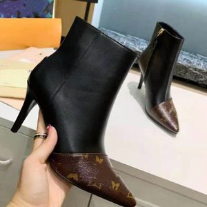 Classic designer woman boots cowhide zipper Metal buckle ankle boot 100% Leather lady High Heels Autumn winter Thick heel 8.5cm shoes letters shoe Large size 35-42 04