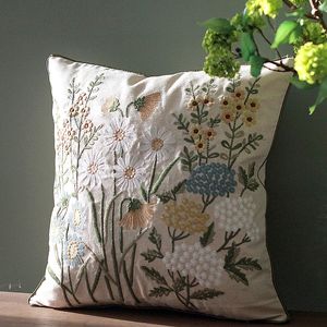 Kudde/dekorativ kudde 45x45cm Kastkuddar Bomull Linne Blomma broderi Kuddkuddtäckning SOFA Bilkudde med kärnheminredning för vardagsrum 231110