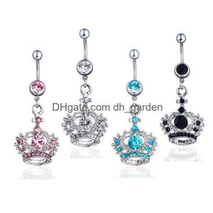 Navel & Bell Button Rings 4 Colors Belly Ring Crown Piercing Jewelry Rings Body Dangle Accessories Fashion Drop Delivery Jew Dhgarden Dhlso