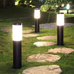 Solar LED -pelarbelysning Vattentät rostfritt stål Yard Pathway Landscape Lawn Lamps Garden Decoration Outdoor Lighting