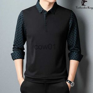 Men's T-Shirts New Fashion Men's Casual Long Sleeve Polo Shirt Man Check Button Collar T Shirt J231111