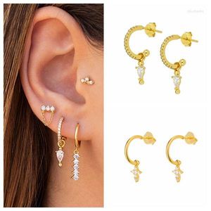 Stud Earrings 925 Silver Ear Needle Semi Circle Cross Drop For Women Engagement Party Crystal Earring Fashion Korean Jewelry