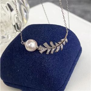 Feather Chocker Necklace Pearl Zircon White Gold Filled Engagement Wedding Pendants Necklace For Women Bridal Promise Jewelry