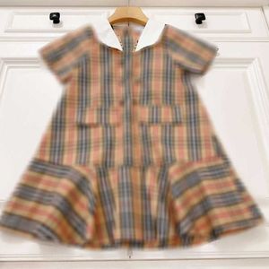 23SS Girls Dress детская дизайнерская одежда лацка лацка решетча