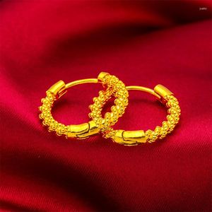 Brincos de Dangle Pure Dubai 24k Fried Dough Twist for Women Girlfriend Wedding Birthday Gift 999 Gold Fine Jewelry Gifts