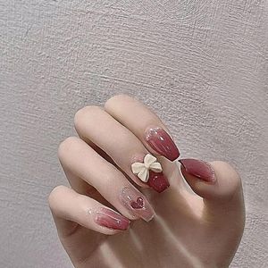 Falsche Nägel Frauen Nagelfeile Set Glitter Rot Allmählich Gefälschte Handgefertigte Dekoration Kurze Fingernägel Abnehmbare Schönheitszubehör