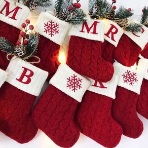 Christmas Decorations Letter Knitted Socks Tree Decoration Home Navidad 2024 Gift 231110