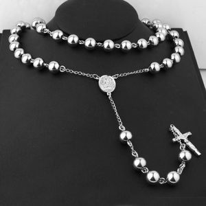 Chains Tisnium Silver Color Necklace Woman Jesus Cross Pendant High Quality Stainless Steel Sweater Chain Round Bead Link Gift