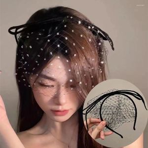 Headpieces Sequined Face-Covering Veil pannband Retro Mesh Black Bow Wedding Bridal Headwear Party Dress Hair Accessories