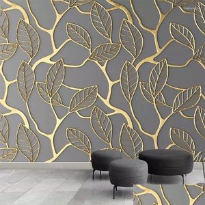 Custom 3D Golden Tree Leaves Wallpaper - Living Room TV Background Wall Mural