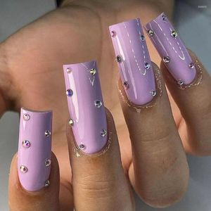 Falska naglar 24 st nagel tips diy manikyr falska nialar punk strass super långa fyrkantiga franska lila lila