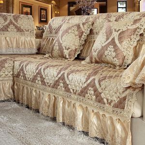 Chair Covers Gold Luxury Cotton & Linen Sofa Cover Pillow Case High Quality Jacquard Lace Slipcover Towel Single Slip Suit Sets