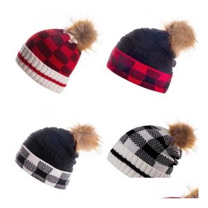 Nuovo inverno Pom Beanie caldo cappello di lana Designer lavorato a maglia scozzese cappelli con linguetta -Vendita moda berretti consegna di goccia Dh6I5