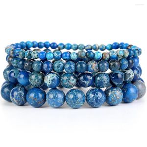 Strand 4/6/8/10mm Bracciale in pietra naturale Perle di diaspro di sedimenti di mare blu Perline per uomo Donna Gioielli Regalo Energia curativa