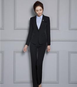 Ternos femininos Blazers novidade Black Formal Suites com jaquetas e calças Autumn Winter Professional Ladies Troushers Sets