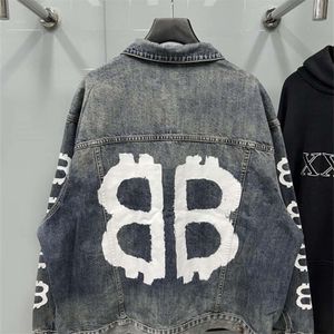 High Edition Autumn and Winter New Luxury Fashion b Home Bb Letter Printed Denim Shirt Men's Women's Unisex Jacket Coat