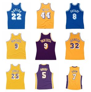 Satış Elgin Baylor Johnson Lakerss Basketbol Formaları Los Worthy Angeles Eddie Jones Mitchell ve Ness James Worthy Jerry West Nick Van Exel