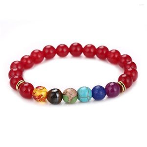 Bangle Wholesale 6PCS 7 Chakra Healing Balance Golden Alloy 8mm Beads Reiki Buddha Bless Lose Weight Natural Stone Yoga Charms Bracelet