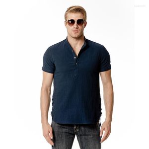 Men's T Shirts Summer Men's Linen Shirt Solid Color Beach Casual Daily Men Clothing Breathable V-neck 4 Colors Slim Top For