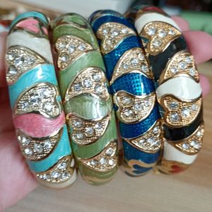 Colorful Cloisonne Enamel Rhinestone Heart Love Bangles Chinese Oval Copper Jewelry High Quality Women Bracelets Birthday Gift