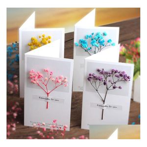 Greeting Cards Flowers Gypsophila Dried Flower Handwritten Blessing Birthday Gift Card Invitations Sn298 Drop Delivery Home Dhjfn