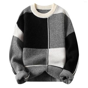 Erkek Sweaters 2023 Sonbahar Kış Moda Trendi Damalı Sıcak Örgü Günlük Gevşek Patchwork kalınlaşmış büyük boy kazak