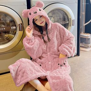 Women's Sleepwear Flannel Pajamas For Women Winter Sweet And Lovely Cartoon Long Sleeve Robe Pants Home Wear Two Pieces