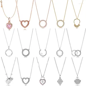 Pendants 925 Sterling Silver Two Interlocking Logo Circles With Crystal Pan Necklace For Women Wedding Party
