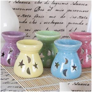 Fragrance Lamps Creative Aromatherapy Stove Ceramic Oil Hollow Stars Moon Pattern Essential Candle Incense Burners 1353 V2 Drop Deli Dhucz