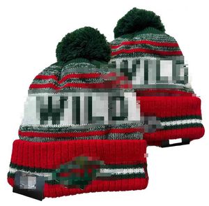 Men's Caps Wild Beanies Minnesota Beanie Hats All 32 Teams Knitted Cuffed Pom Striped Sideline Wool Warm USA College Sport Knit hat Hockey Cap For Women's