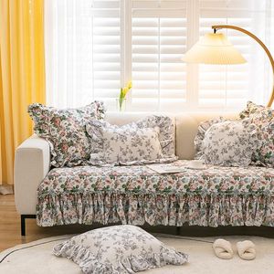 Chair Covers American Style Pastoral Flower Pattern Cotton Slipcover With Skirt Nonslip Flouncing Living Room Sofa Seater Home Decor