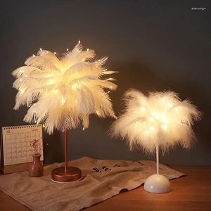 Table Lamps Creative Feather Lamp With Remote Control USB/ Battery Power Desk Tree Lampshade Night Light For Birthday