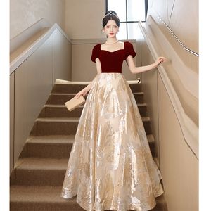 Elegante goldene Veet Mutter der Braut Kleider neue Prinzessin Kurzärmel glänzende Satin Lange formelle Hochzeitsfeier Gäste Kleider Plus Size Evening Kleid 403